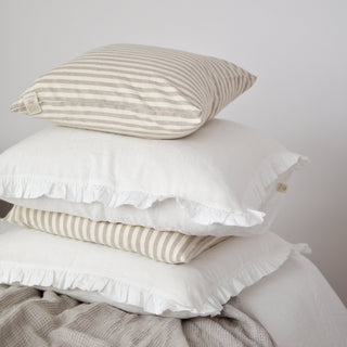 Natural White Stripes Linen Cushion Cover - Linen Tales 