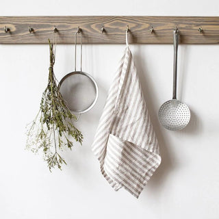 Natural White Stripes Linen Kitchen Towel - Linen Tales 