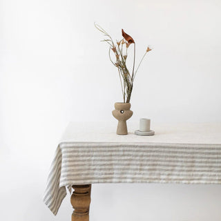 Natural White Stripes Linen Tablecloth - Linen Tales 