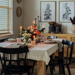 Natural White Stripes Linen Tablecloth - Linen Tales 