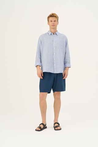 Navy Linen Amabilis Shorts - Linen Tales Global 