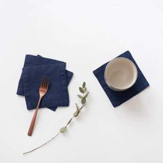 Navy Linen Coasters Set of 4 - Linen Tales 
