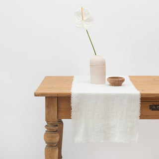 Off - White Linen Table Runner with Fringes - Linen Tales 