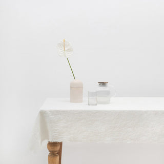 Off - White Linen Tablecloth with Fringes - Linen Tales 