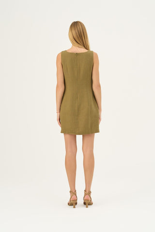 Olive Khaki Linen Alba Dress - Linen Tales Global 5