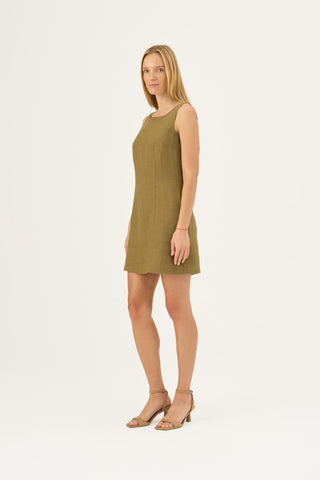 Olive Khaki Linen Alba Dress - Linen Tales Global 3