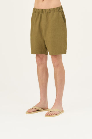 Olive Khaki Linen Amabilis Shorts - Linen Tales Global 5