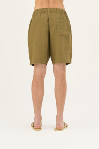 Olive Khaki Linen Amabilis Shorts - Linen Tales Global 7