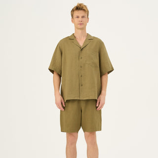 Olive Khaki Linen Amabilis Shorts - Linen Tales Global 1