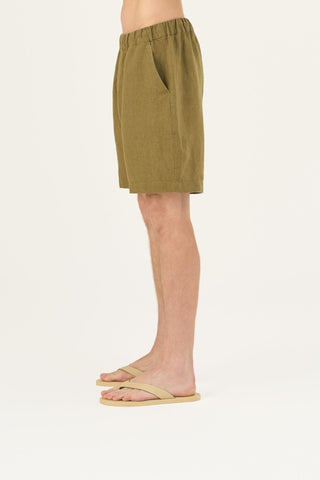 Olive Khaki Linen Amabilis Shorts - Linen Tales Global 6