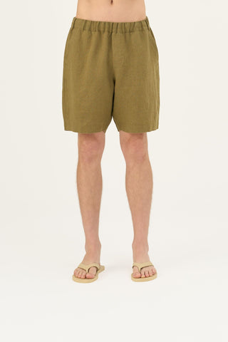 Olive Khaki Linen Amabilis Shorts - Linen Tales Global 4