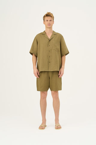 Olive Khaki Linen Amabilis Shorts - Linen Tales Global 2