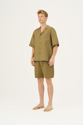 Olive Khaki Linen Amabilis Shorts - Linen Tales Global 3