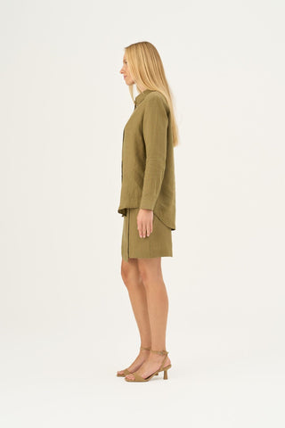 Olive Khaki Linen Azalea Shirt - Linen Tales Global 3