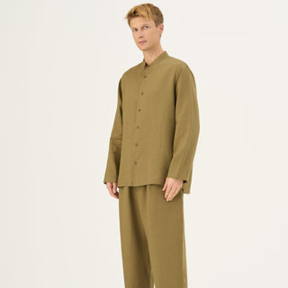 Olive Khaki Linen Currant Loungewear Set - Linen Tales Global 