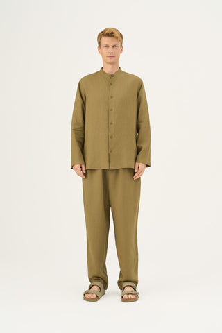 Olive Khaki Linen Currant Loungewear Set - Linen Tales Global 
