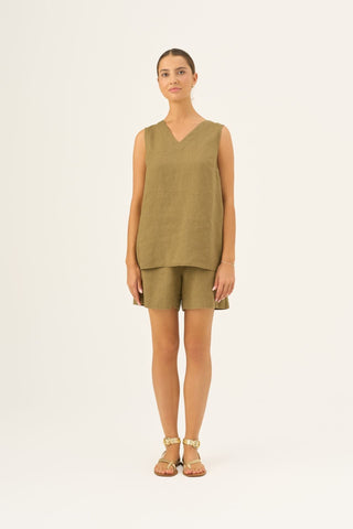 Olive Khaki Linen Daffodil Top - Linen Tales Global 2