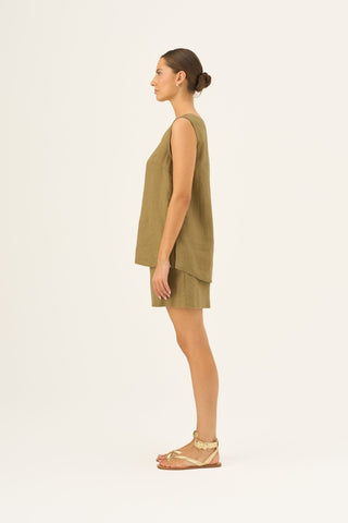 Olive Khaki Linen Daffodil Top - Linen Tales Global 3