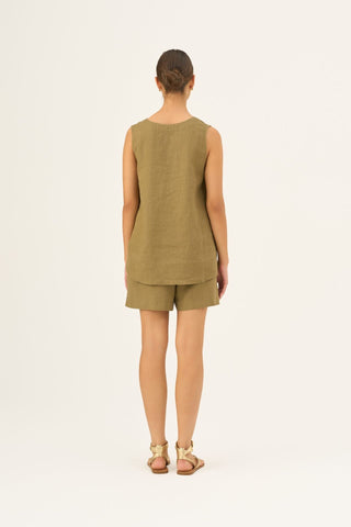 Olive Khaki Linen Daffodil Top - Linen Tales Global 4
