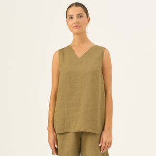 Olive Khaki Linen Daffodil Top - Linen Tales Global 1