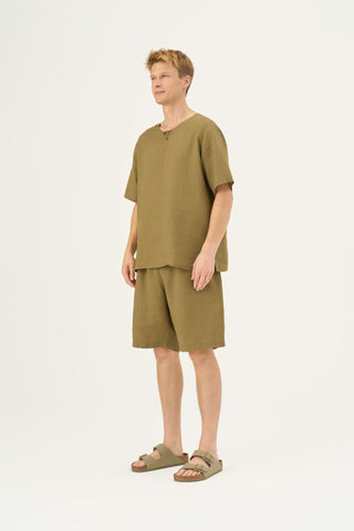 Olive Khaki Linen Fern Pyjama Set - Linen Tales Global 