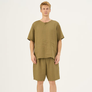 Olive Khaki Linen Fern Pyjama Set - Linen Tales Global 
