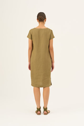 Olive Khaki Linen Goldenrod Dress - Linen Tales Global 4