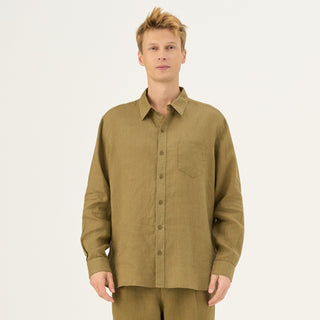 Olive Khaki Linen Larch Shirt - Linen Tales Global 1