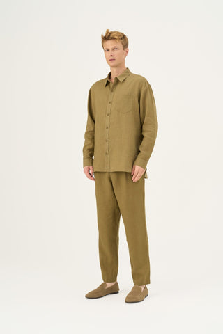 Olive Khaki Linen Larch Shirt - Linen Tales Global 2