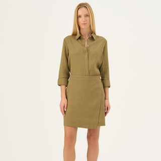 Olive Khaki Linen Lumen Skirt - Linen Tales Global 