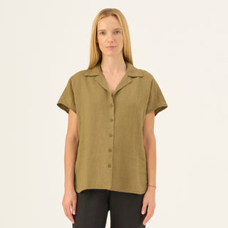 Olive Khaki Linen Melody Shirt - Linen Tales Global 