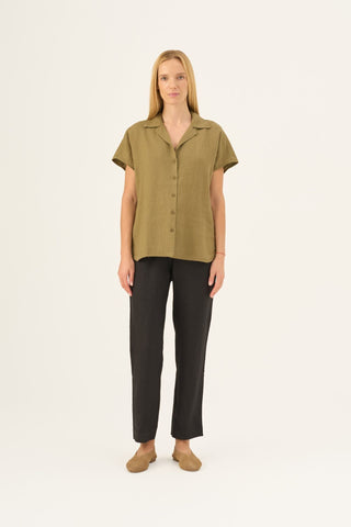 Olive Khaki Linen Melody Shirt - Linen Tales Global 