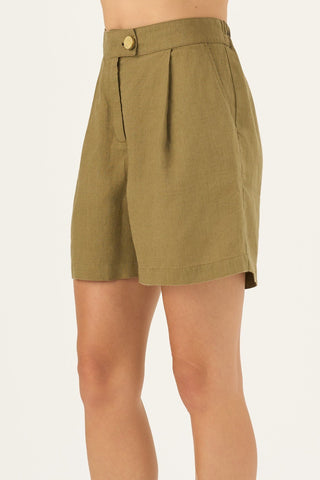 Olive Khaki Linen Mirabilis Shorts - Linen Tales Global 2