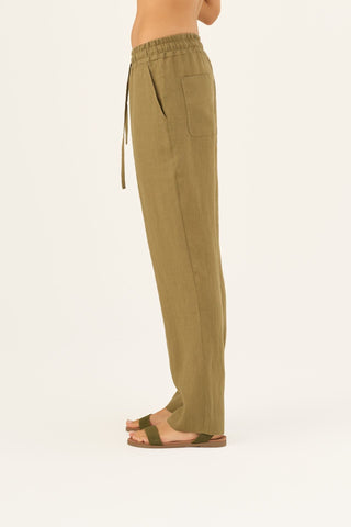 Olive Khaki Linen Octave Trousers - Linen Tales Global 5
