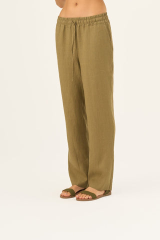 Olive Khaki Linen Octave Trousers - Linen Tales Global 4