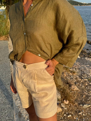 Olive Khaki Linen Oregano Shirt - Linen Tales 6
