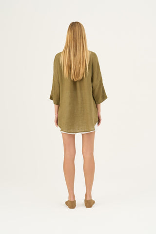 Olive Khaki Linen Oregano Shirt - Linen Tales Global 4