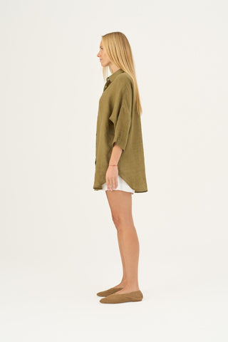 Olive Khaki Linen Oregano Shirt - Linen Tales Global 3