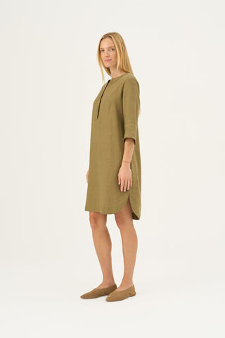 Olive Khaki Linen Prelude Dress - Linen Tales Global 3