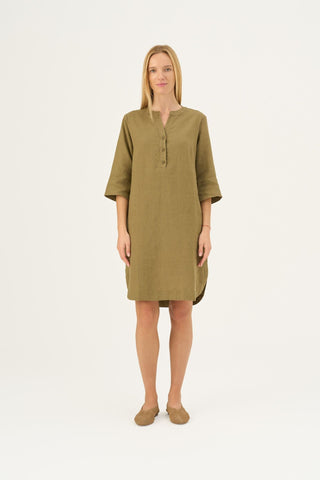 Olive Khaki Linen Prelude Dress - Linen Tales Global 2