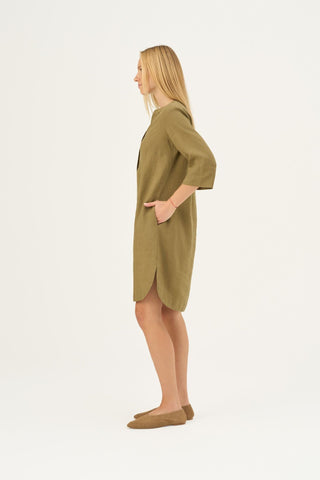 Olive Khaki Linen Prelude Dress - Linen Tales Global 4