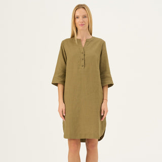 Olive Khaki Linen Prelude Dress - Linen Tales Global 1