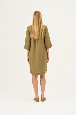 Olive Khaki Linen Prelude Dress - Linen Tales Global 5