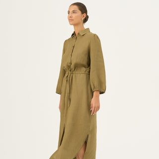 Olive Khaki Linen Rhapsody Dress - Linen Tales Global 