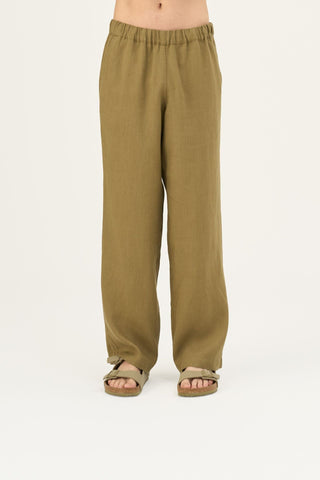 Olive Khaki Linen Sensus Trousers - Linen Tales Global 3