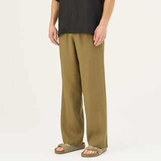 Olive Khaki Linen Sensus Trousers - Linen Tales Global 1