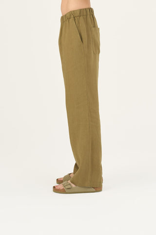 Olive Khaki Linen Sensus Trousers - Linen Tales Global 4