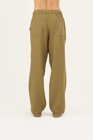 Olive Khaki Linen Sensus Trousers - Linen Tales Global 5