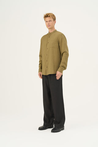 Olive Khaki Linen Snapdragon Shirt - Linen Tales Global 