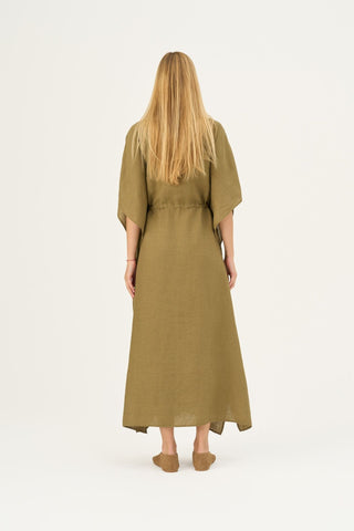 Olive Khaki Linen Sol Dress - Linen Tales Global 6